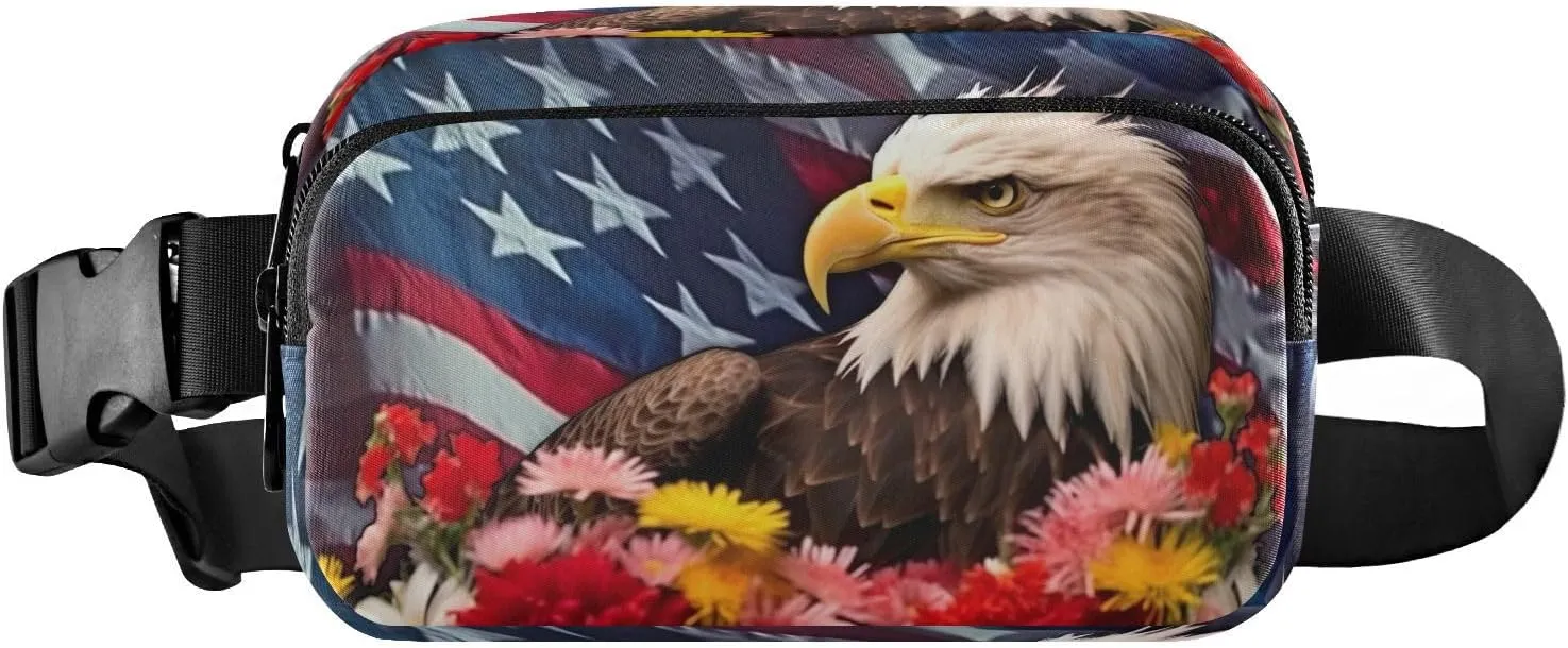 MCHIVER Usa Flag Eagle Fanny Pack for Women Men Crossbody Belt Bag Fashion Waist Packs Purse with Adjustable Strap Waist Pouch for Workout Travel Outdoors
