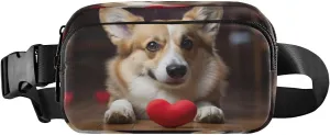 MCHIVER Valentine's Day Corgi Heart Fanny Pack for Women Men Crossbody Belt Bag Fashion Waist Packs Purse with Adjustable Strap Waist Pouch for Workout Travel Outdoors
