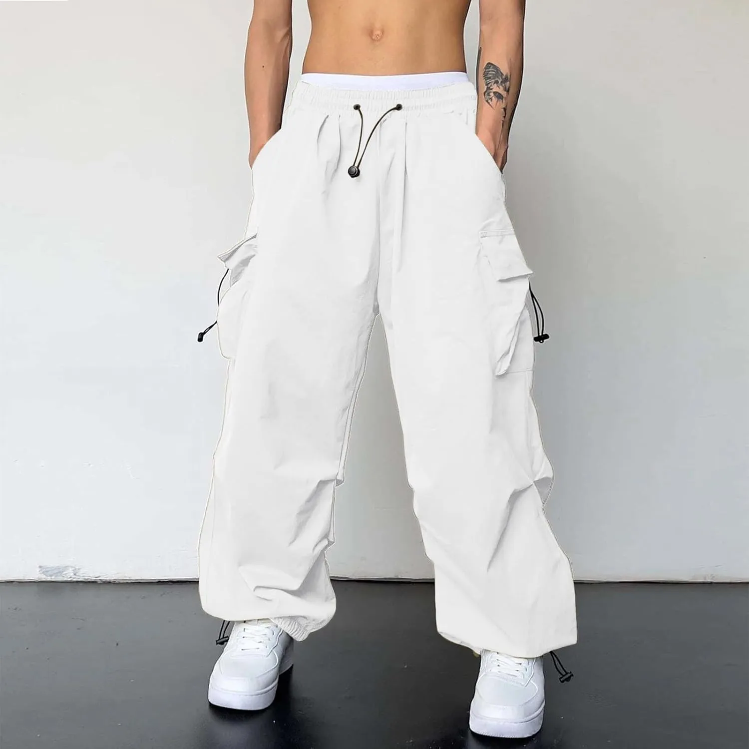 Men Cargo Combat Work Pant Yoga Jogger Summer Soft Sweat Pants Loose Open Hem Elastic Waist Lounge Pants