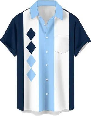 Mens Bowling Shirts, 1950s Hawaiian Vintage Button Down Short Sleeve Shirts Summer Casual Holiday Beach Shirts