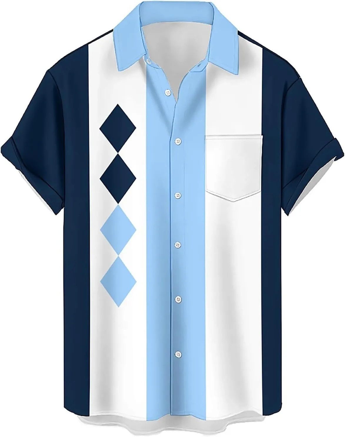 Mens Bowling Shirts, 1950s Hawaiian Vintage Button Down Short Sleeve Shirts Summer Casual Holiday Beach Shirts