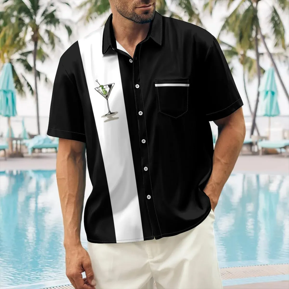 Mens Bowling Shirts, 1950s Hawaiian Vintage Button Down Short Sleeve Shirts Summer Casual Holiday Beach Shirts