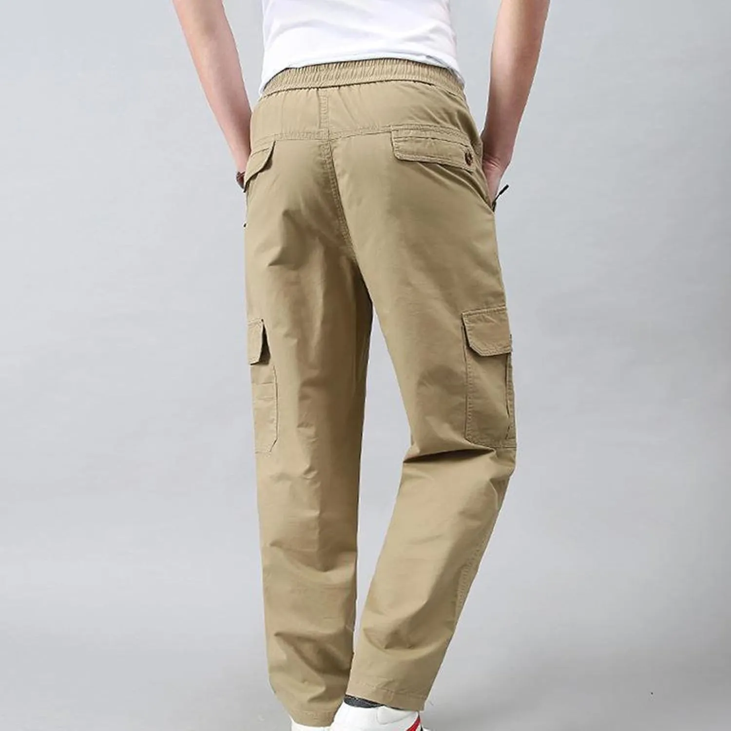 Mens Cargo Pants Casual Relaxed Fit Straight Stretch Waist Sweatpants Drawstring Lightweight Comfy Jogging Hiking Pants