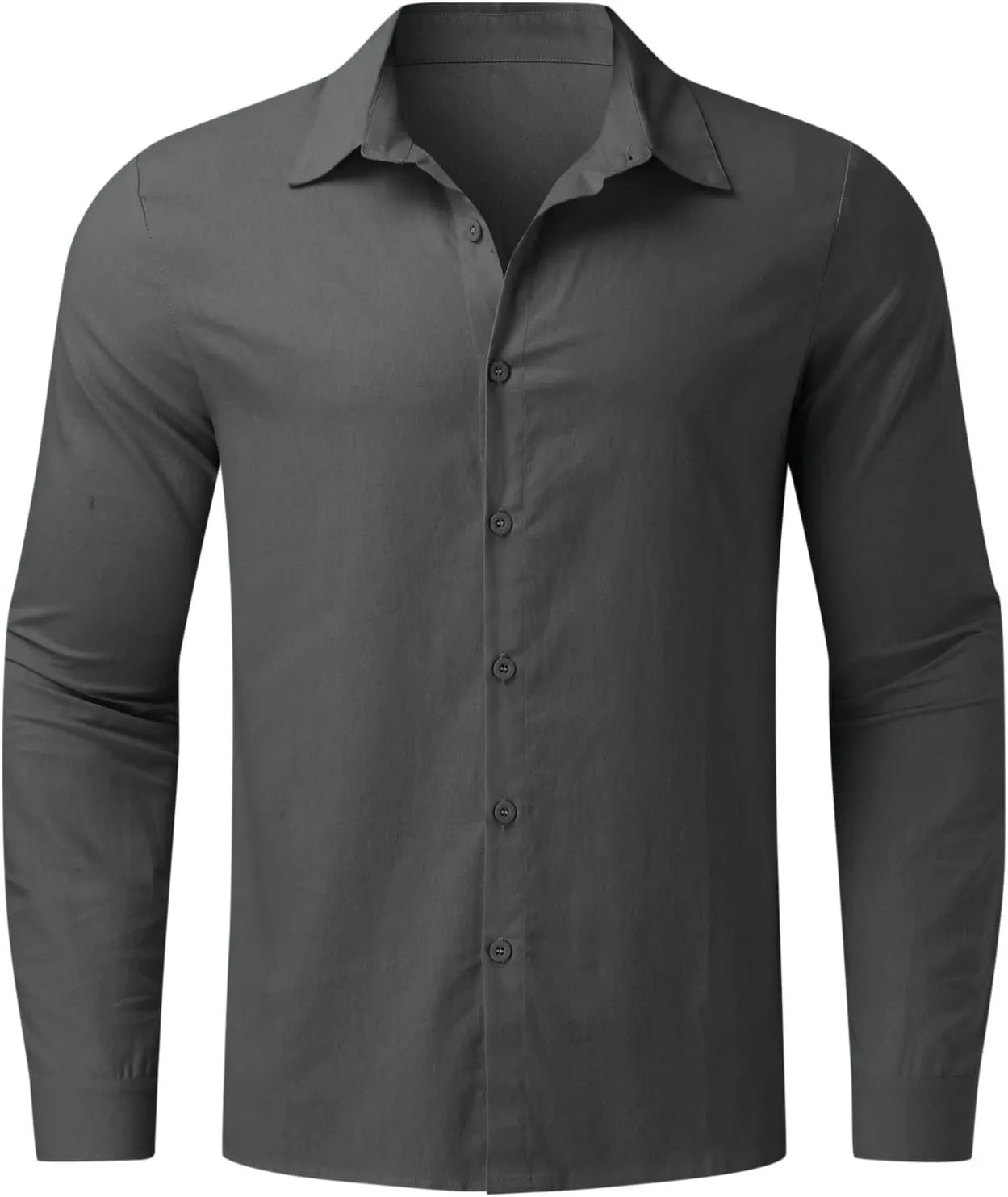 Men's Casual Button Down Shirt Regular Fit Long Sleeve Linen Chambray Shirt Solid Holiday Travel Shirt Fall Tops