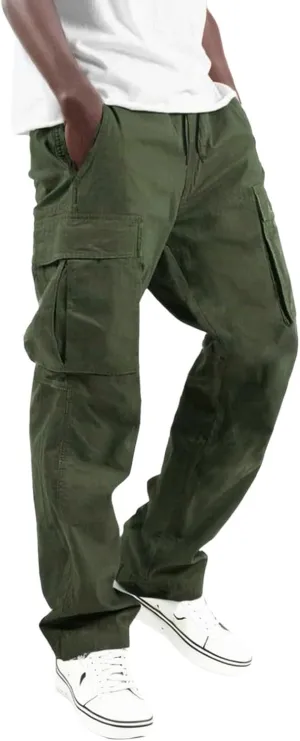 Men's Casual Cargo Pants Elastic Waist Joggers Relaxed Fit Work Overalls Hiking Hunting Streetwear Trousers