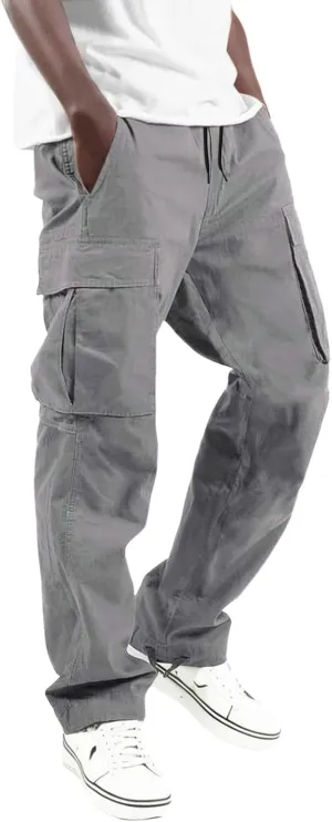 Men's Casual Cargo Pants Elastic Waist Joggers Relaxed Fit Work Overalls Hiking Hunting Streetwear Trousers