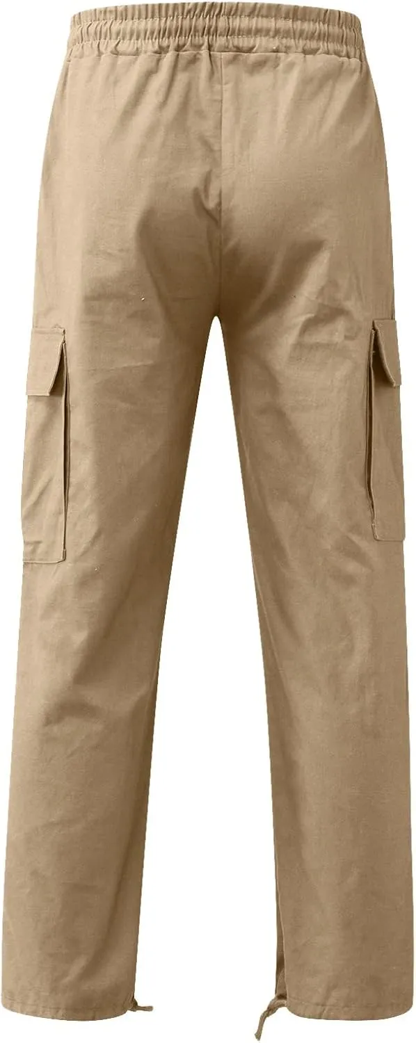 Men's Casual Cargo Pants Elastic Waist Joggers Relaxed Fit Work Overalls Hiking Hunting Streetwear Trousers