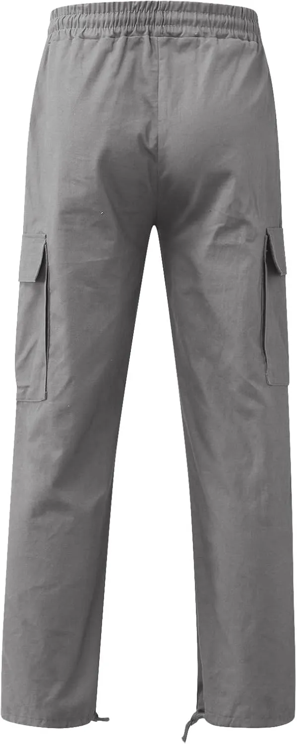 Men's Casual Cargo Pants Elastic Waist Joggers Relaxed Fit Work Overalls Hiking Hunting Streetwear Trousers