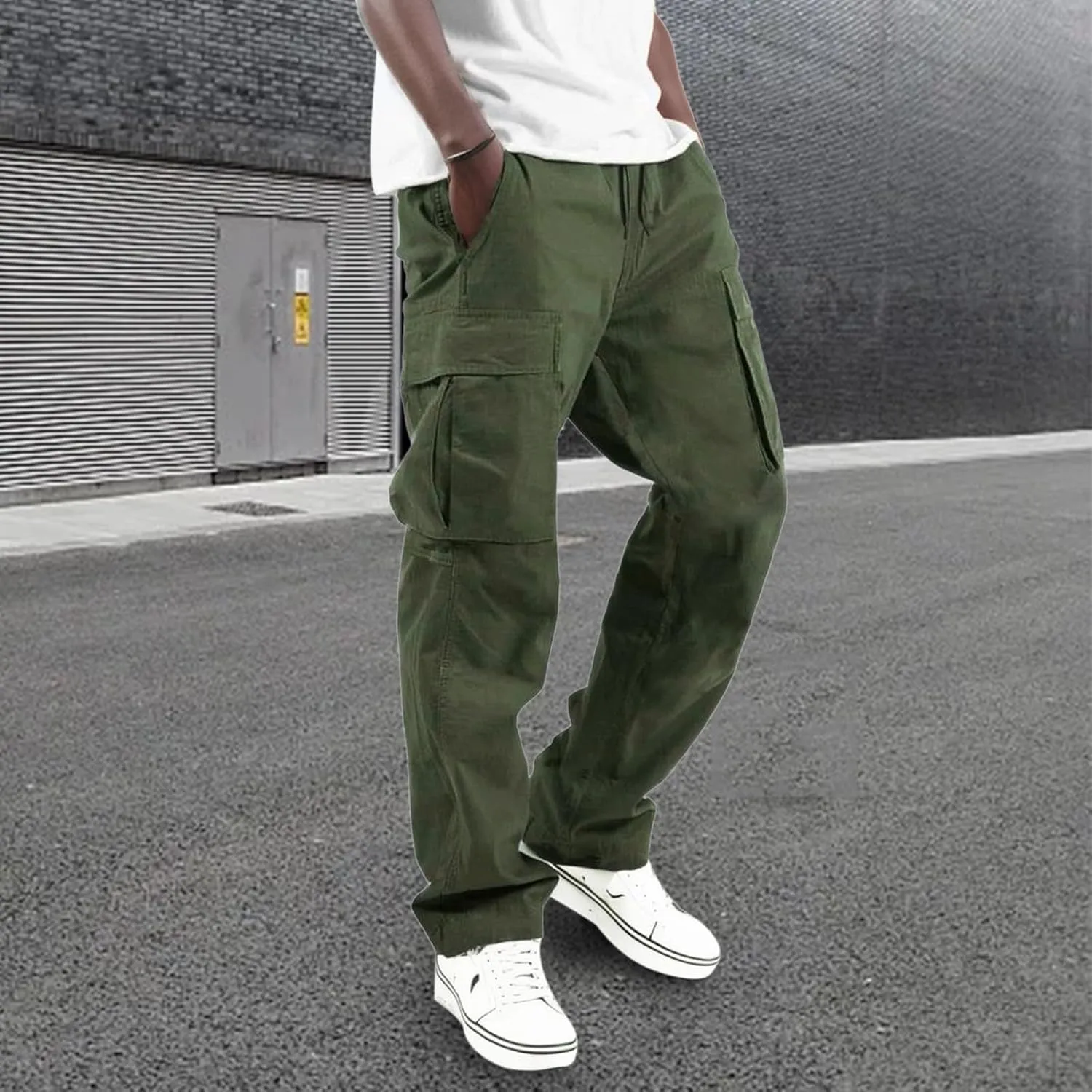 Men's Casual Cargo Pants Elastic Waist Joggers Relaxed Fit Work Overalls Hiking Hunting Streetwear Trousers