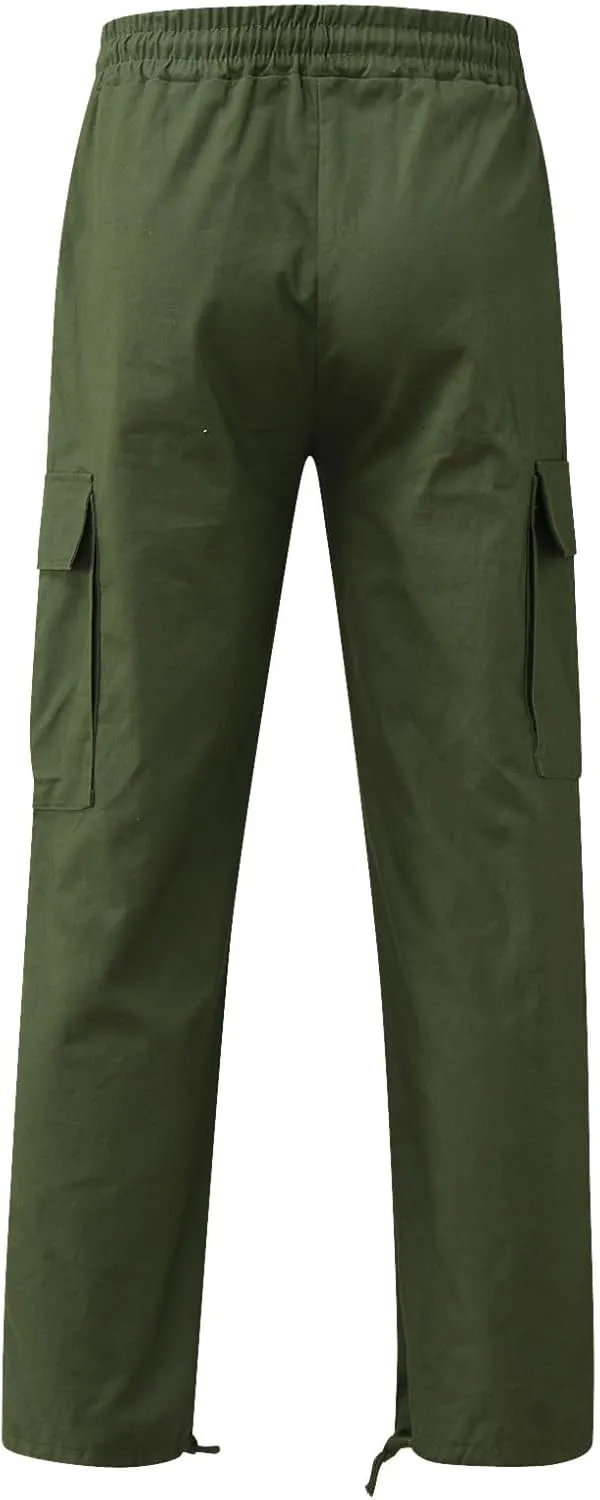 Men's Casual Cargo Pants Elastic Waist Joggers Relaxed Fit Work Overalls Hiking Hunting Streetwear Trousers