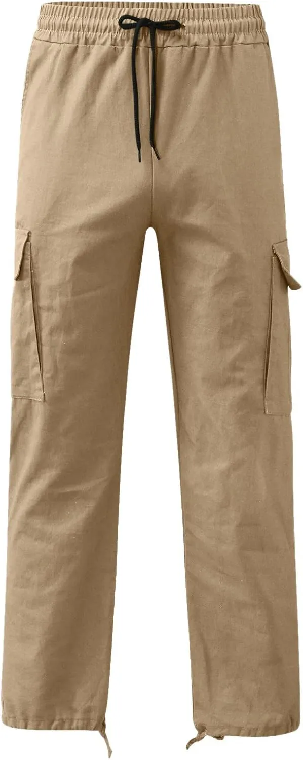 Men's Casual Cargo Pants Elastic Waist Joggers Relaxed Fit Work Overalls Hiking Hunting Streetwear Trousers