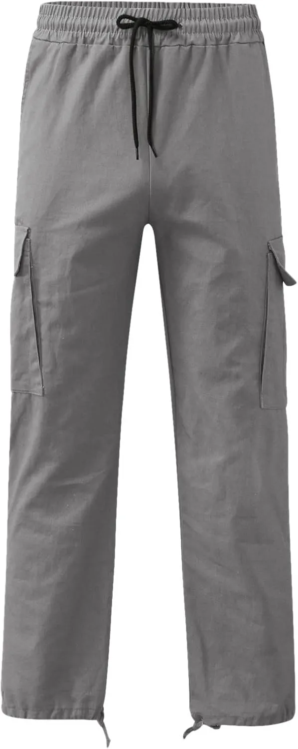 Men's Casual Cargo Pants Elastic Waist Joggers Relaxed Fit Work Overalls Hiking Hunting Streetwear Trousers