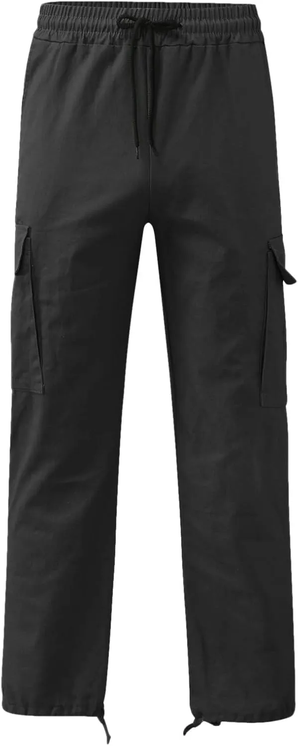 Mens Casual Jogger Pants, Relaxed Fit Cargo Pants, Solid Drawstring Sweatpants, Hiking Outdoor Twill Sport Pants
