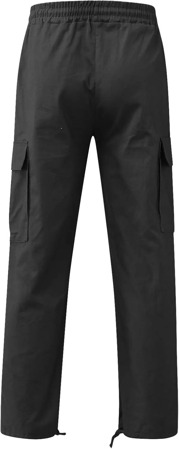 Mens Casual Jogger Pants, Relaxed Fit Cargo Pants, Solid Drawstring Sweatpants, Hiking Outdoor Twill Sport Pants