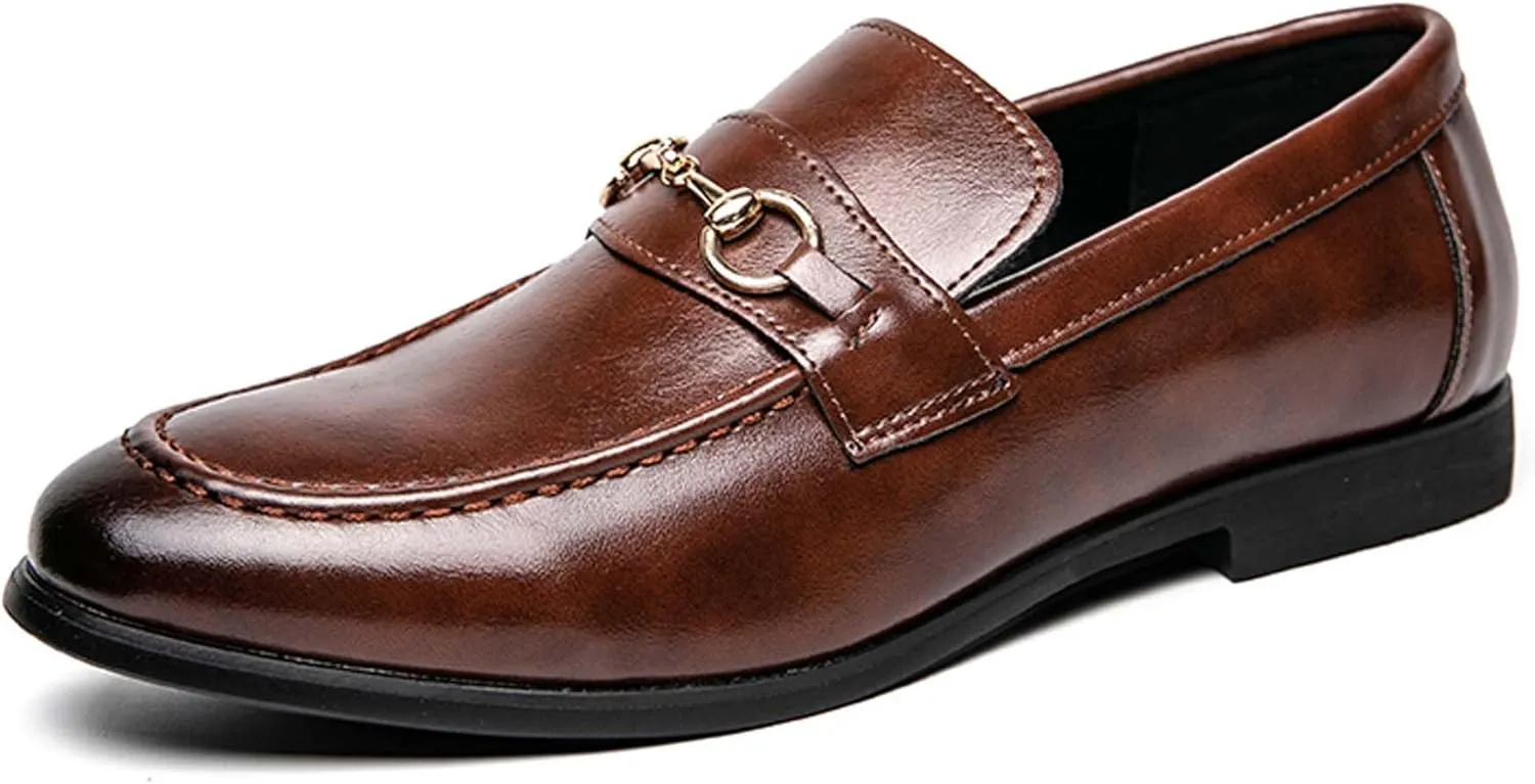 Mens Chain Buckle Decoration Slip On Loafers Classic Business Non Slip Oxford Shoes Lightweight Breathable Walking Shoes Comfortable Wear Resistant Workplace Work Shoes Attend A Meeting Dress Shoes