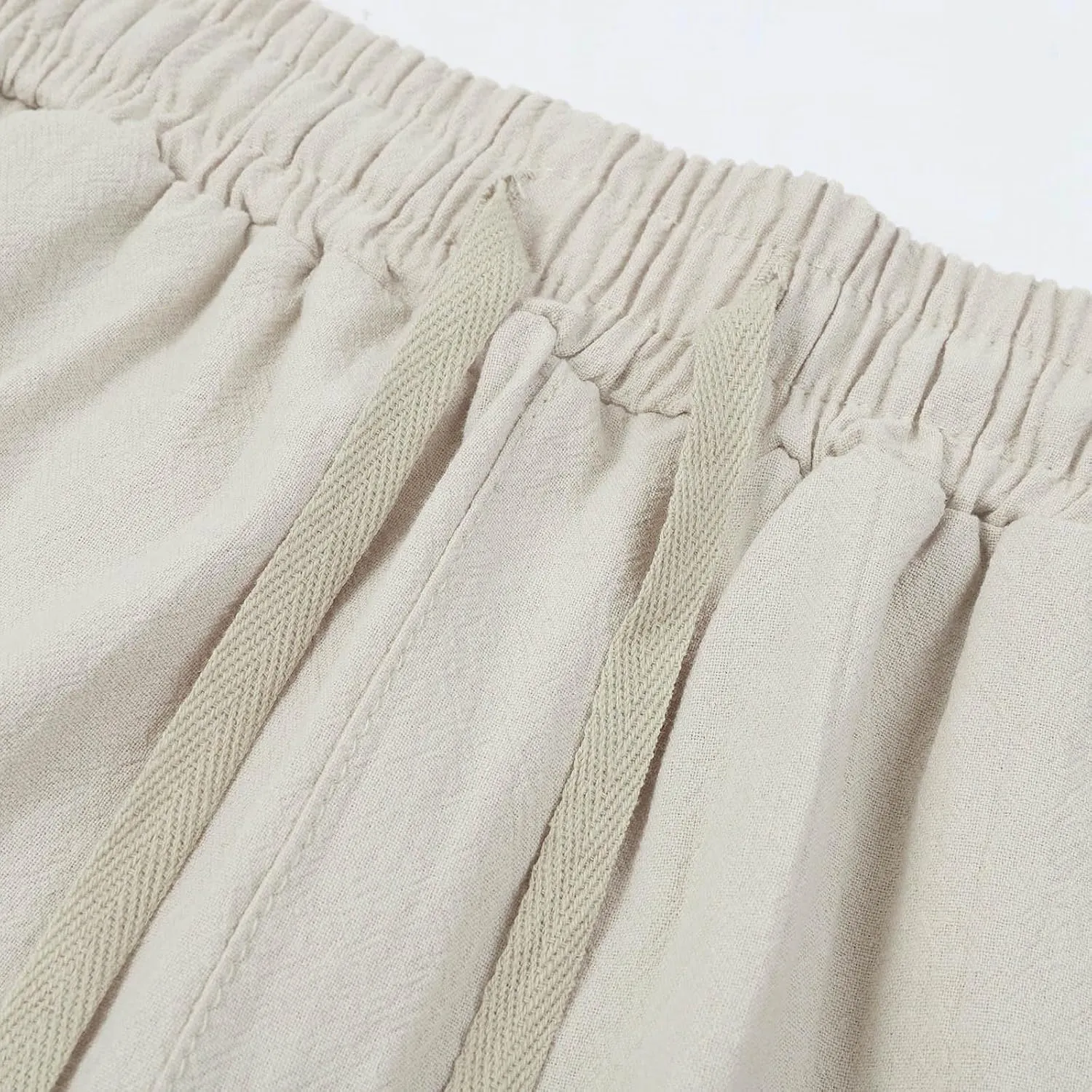 Men's Cotton Linen Pants Casual Drawstring Straight Leg Pleated Workout Pants Relaxed Fit Tapered Trousers