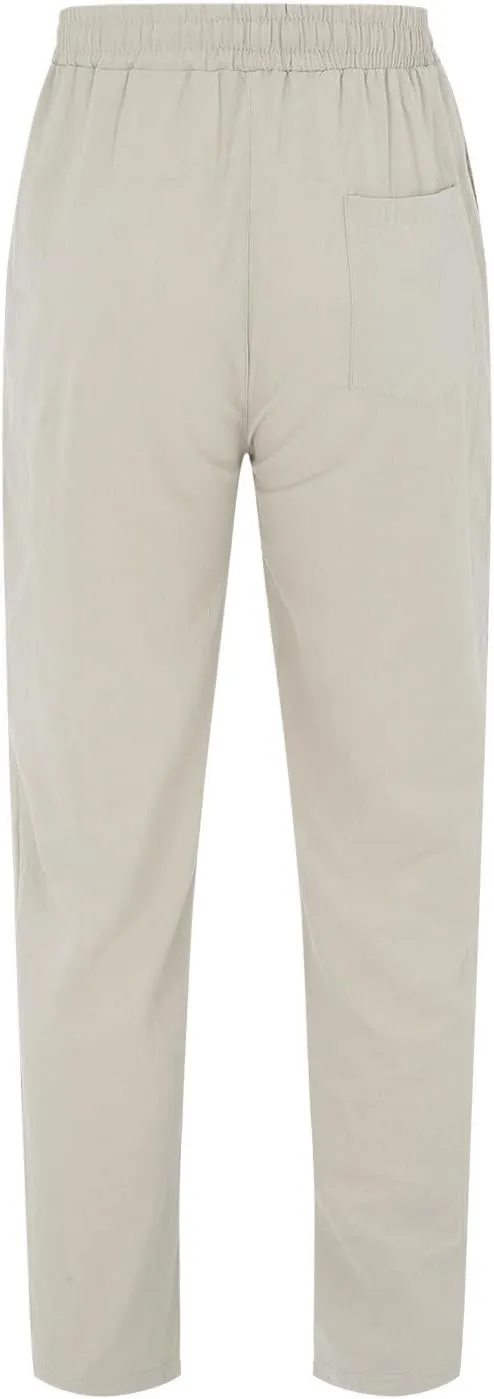 Men's Cotton Linen Pants Casual Drawstring Straight Leg Pleated Workout Pants Relaxed Fit Tapered Trousers
