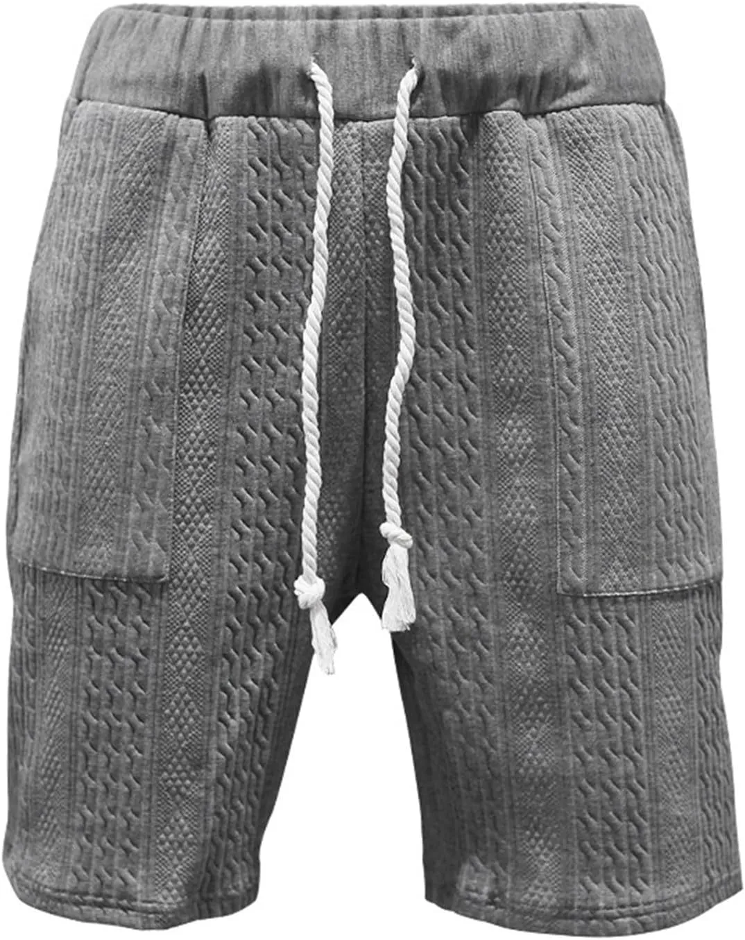 Mens Cozy Casual Shorts Expandable Drawstring Waisted Textured Solid Bermuda Summer Lightweight Comfortable Daily Home Pants