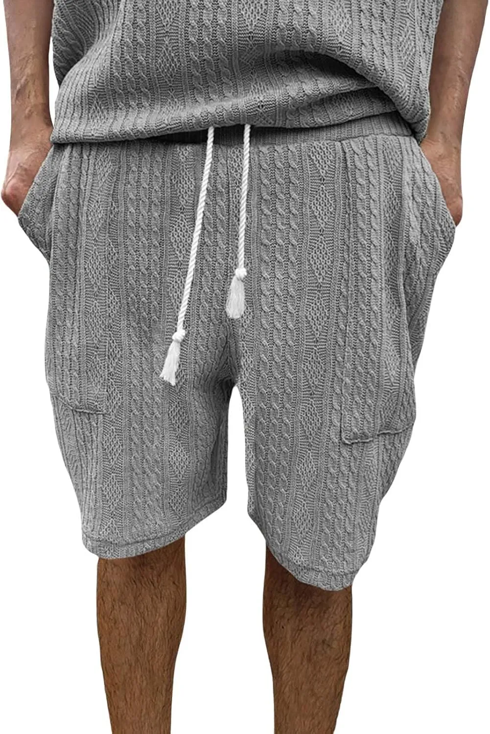 Mens Cozy Casual Shorts Expandable Drawstring Waisted Textured Solid Bermuda Summer Lightweight Comfortable Daily Home Pants