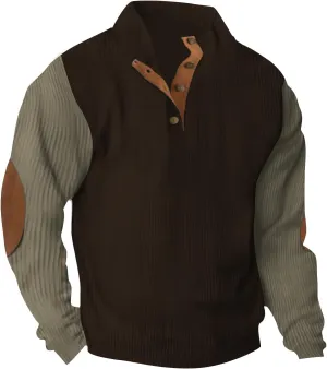 Mens Fall Sweatshirt Stand Collar Fashion Pullover Vintage Long Sleeve Casual Button Corduroy Sweaters