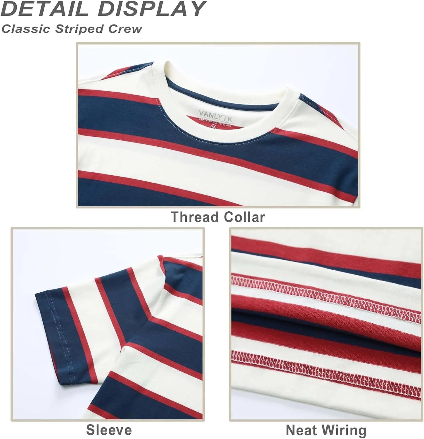 Men's Fashion Casual Cotton Loose Fit Crewneck Classic Striped T-Shirt