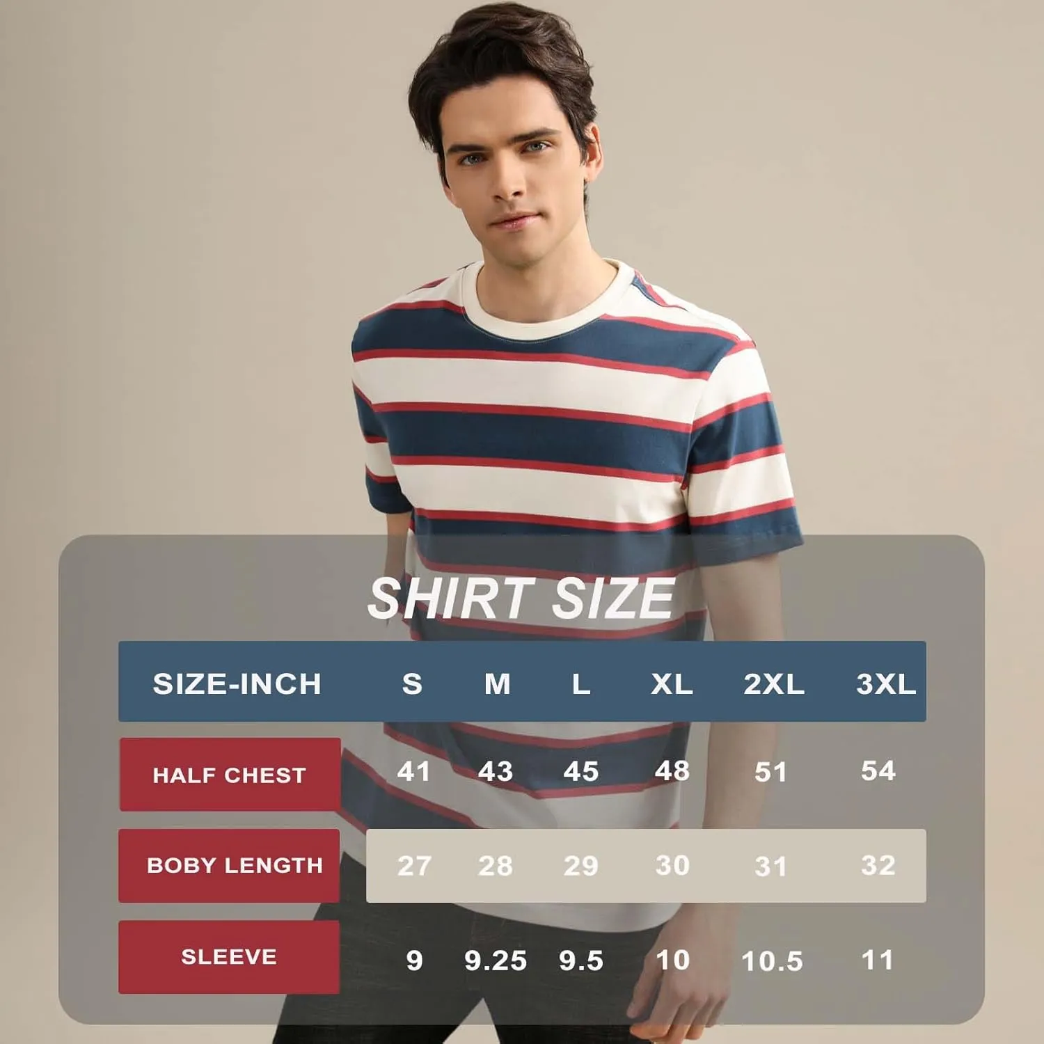 Men's Fashion Casual Cotton Loose Fit Crewneck Classic Striped T-Shirt