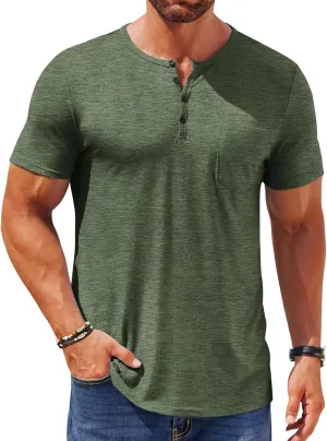 Mens Henley Shirts Short Sleeve Plus Size Button Down Shirts Slim Fit Plain T Shirts Basic Sports T-Shirts Work Tops