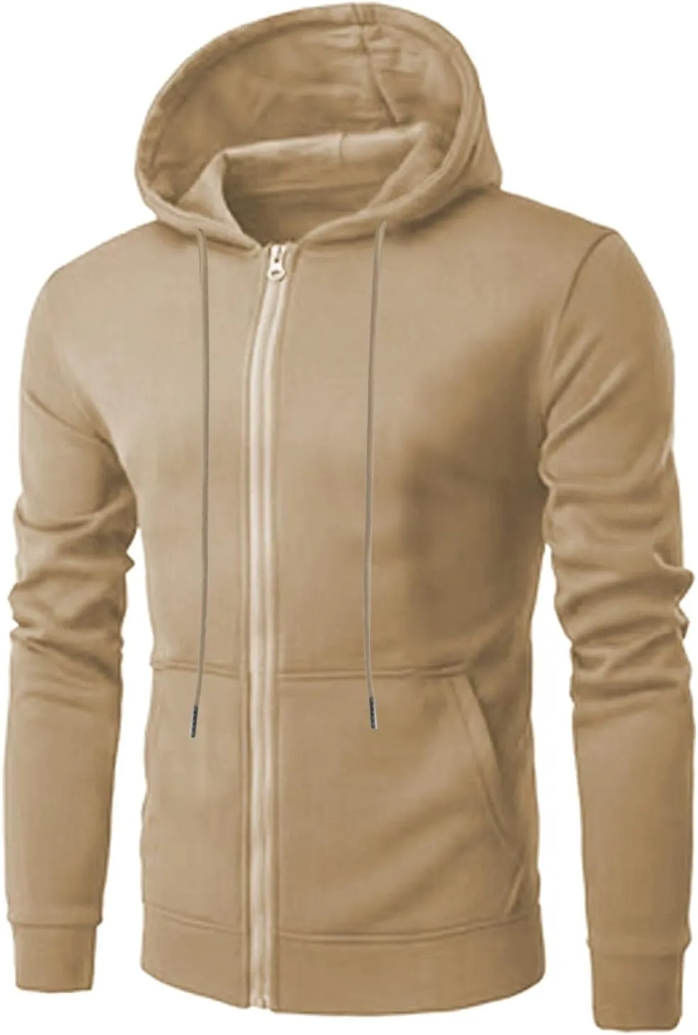 Mens Hoodies,Men's Slim Fit Long Sleeve Lightweight Zip-up Solid Hoodie with Kanga Pocket Hooded Sweatshirts Sweaters