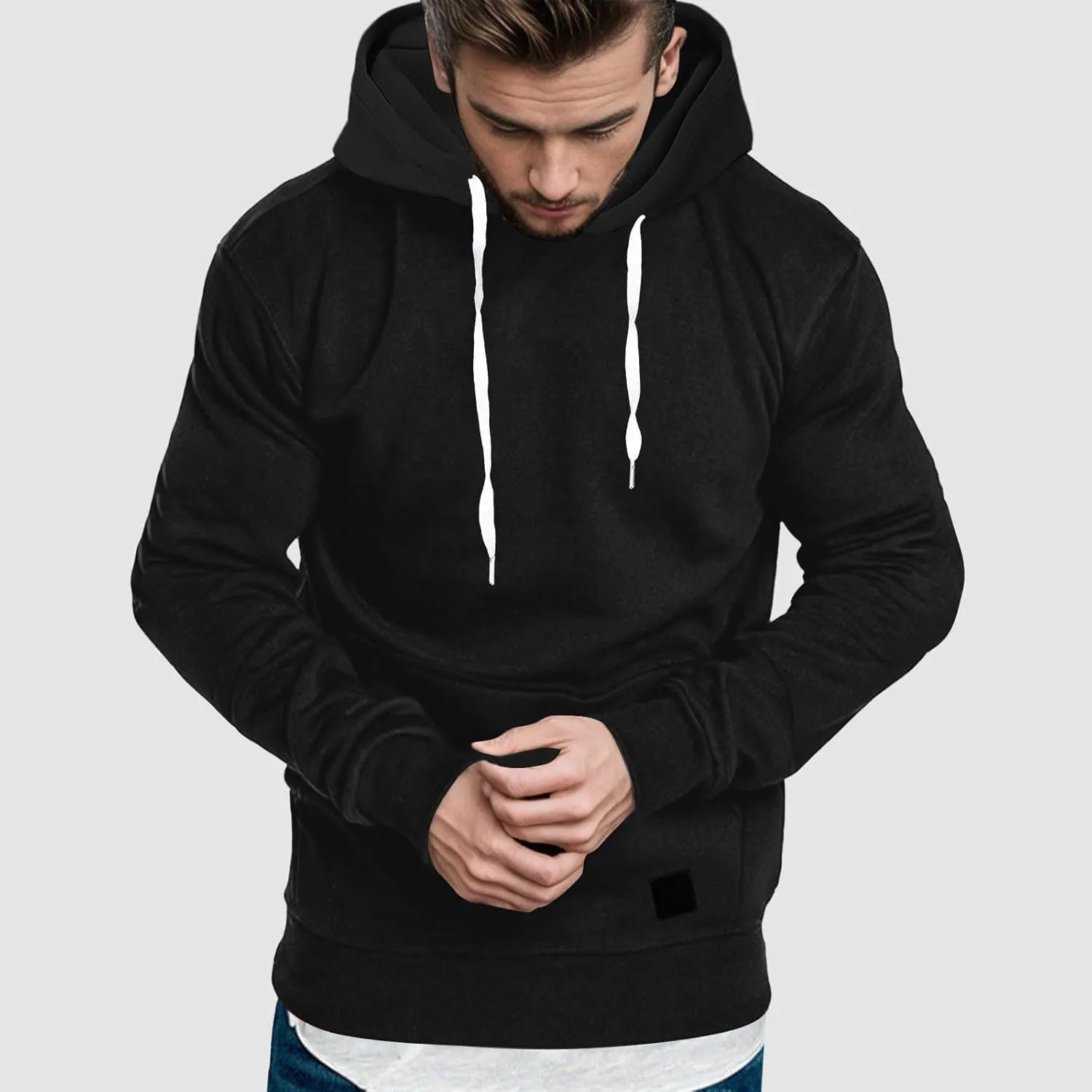 Mens Hoodies,Men's Slim Fit Long Sleeve Lightweight Zip-up Solid Hoodie with Kanga Pocket Hooded Sweatshirts Sweaters