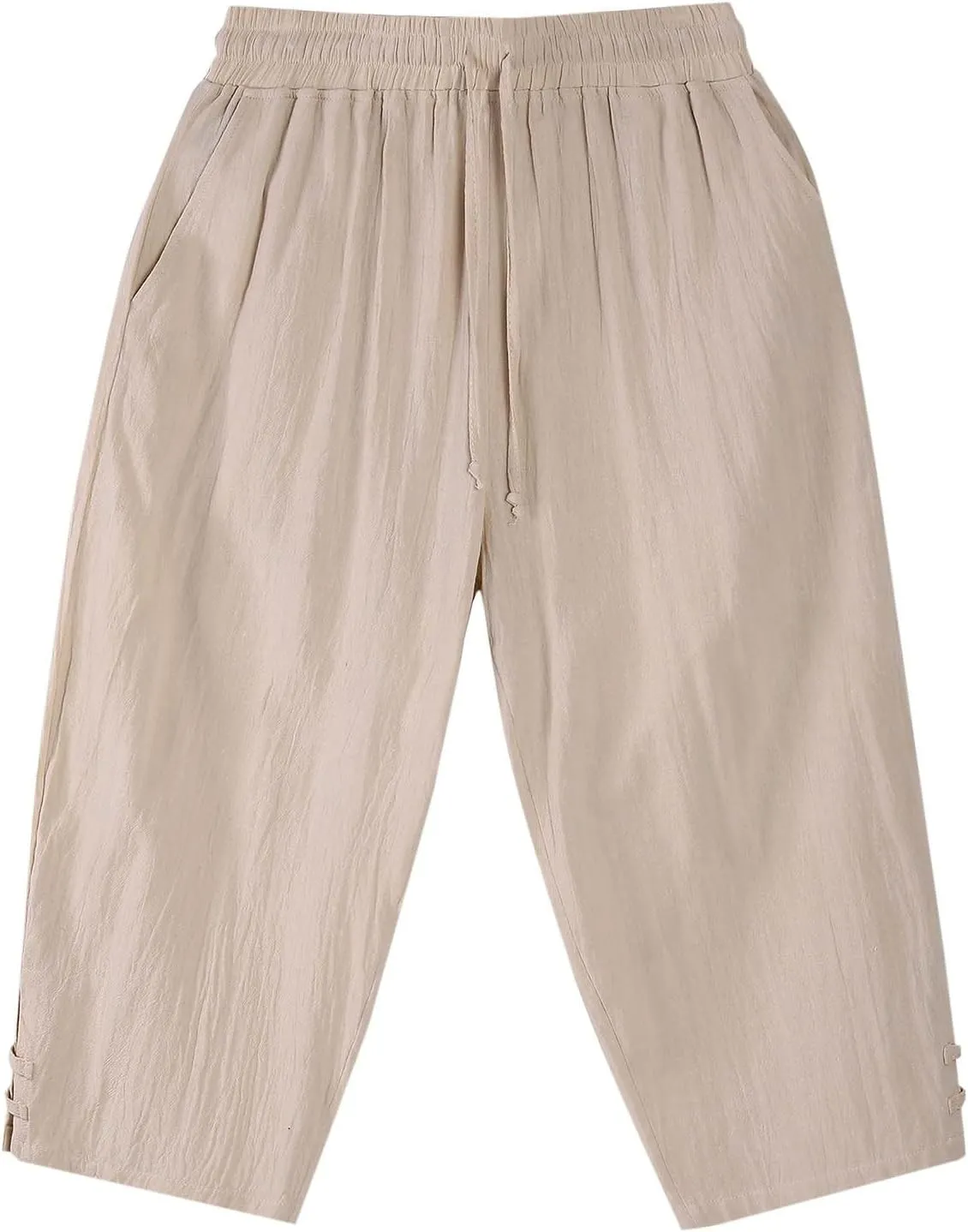 Men's Linen Pants Casual Pants Drawstring Beach Trousers Relaxed-Fit Yoga Pants Summer Elastic Waist Pants