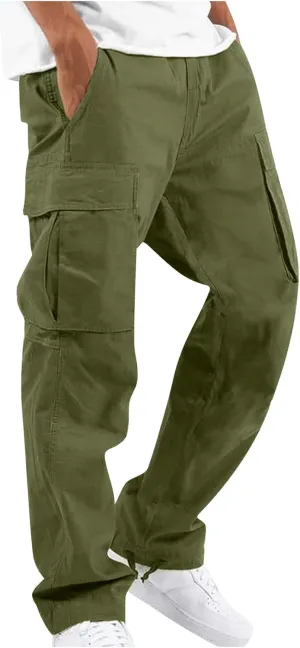 Men's Pants Drawstring Multi Pocket Casual Pants Hiking Cotton Twill Combat Pants Khaki Mens Relaxed Fit