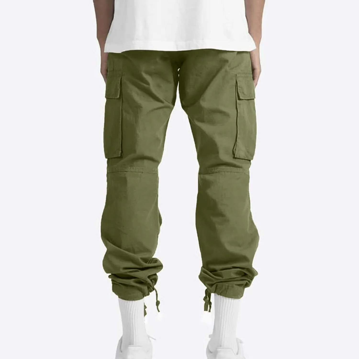 Men's Pants Drawstring Multi Pocket Casual Pants Hiking Cotton Twill Combat Pants Khaki Mens Relaxed Fit
