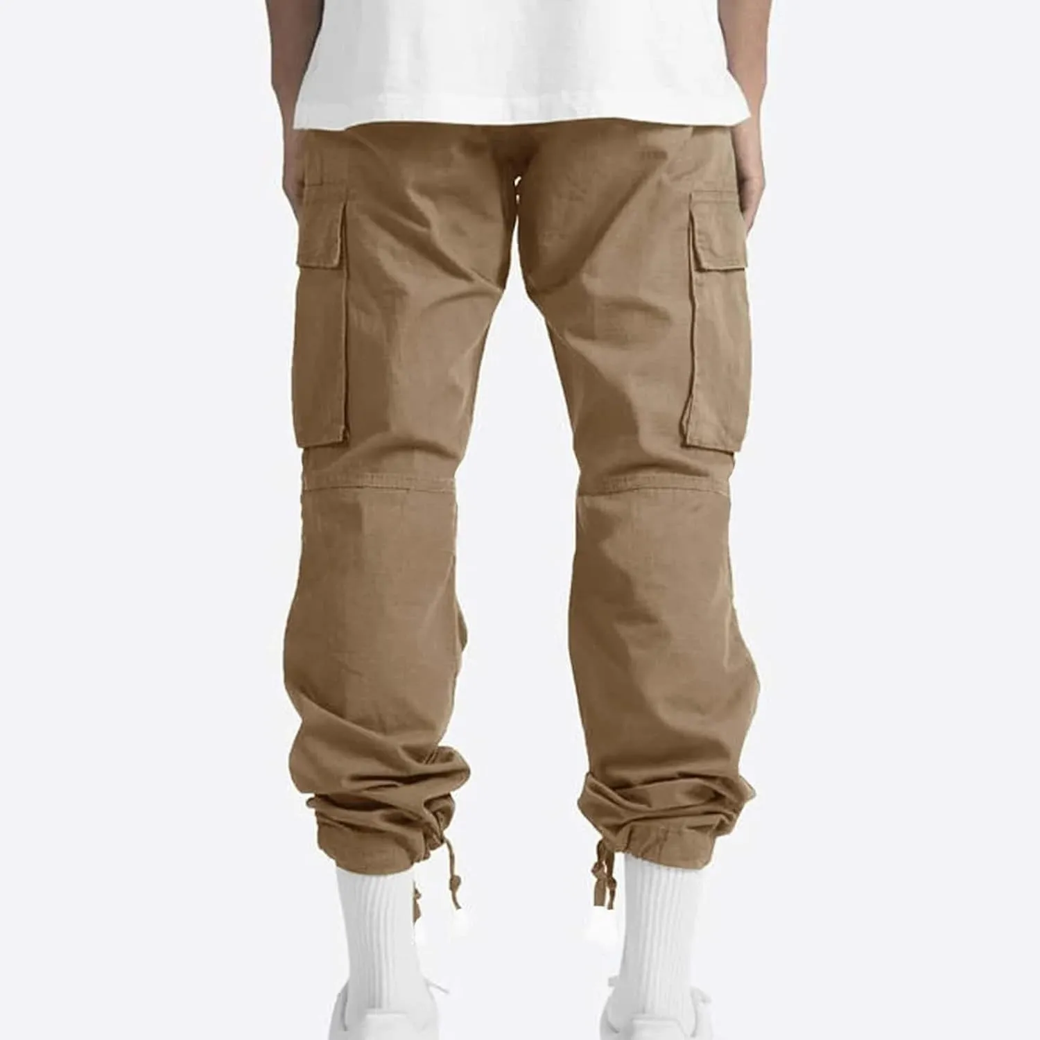 Men's Pants Drawstring Multi Pocket Casual Pants Hiking Cotton Twill Combat Pants Khaki Mens Relaxed Fit