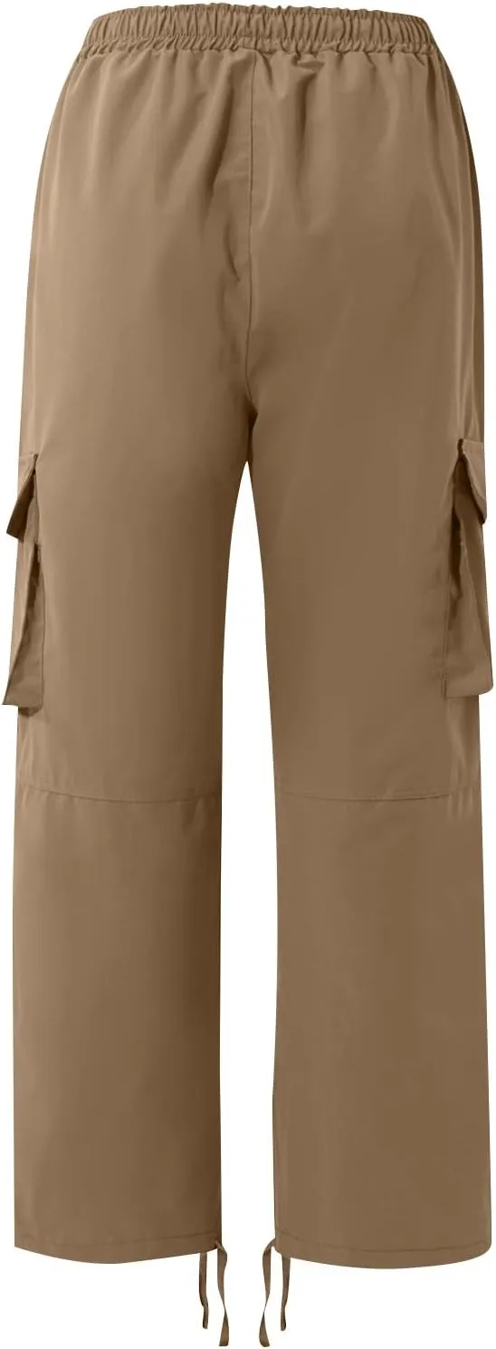 Men's Pants Drawstring Multi Pocket Casual Pants Hiking Cotton Twill Combat Pants Khaki Mens Relaxed Fit