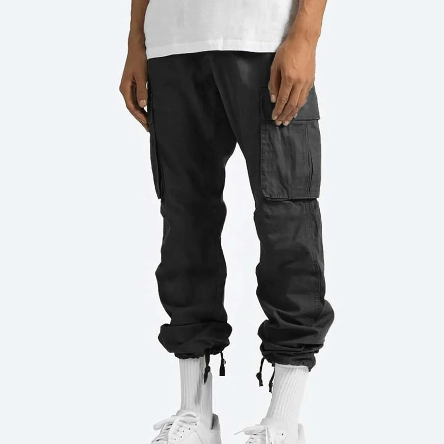 Men's Pants Drawstring Multi Pocket Casual Pants Hiking Cotton Twill Combat Pants Khaki Mens Relaxed Fit