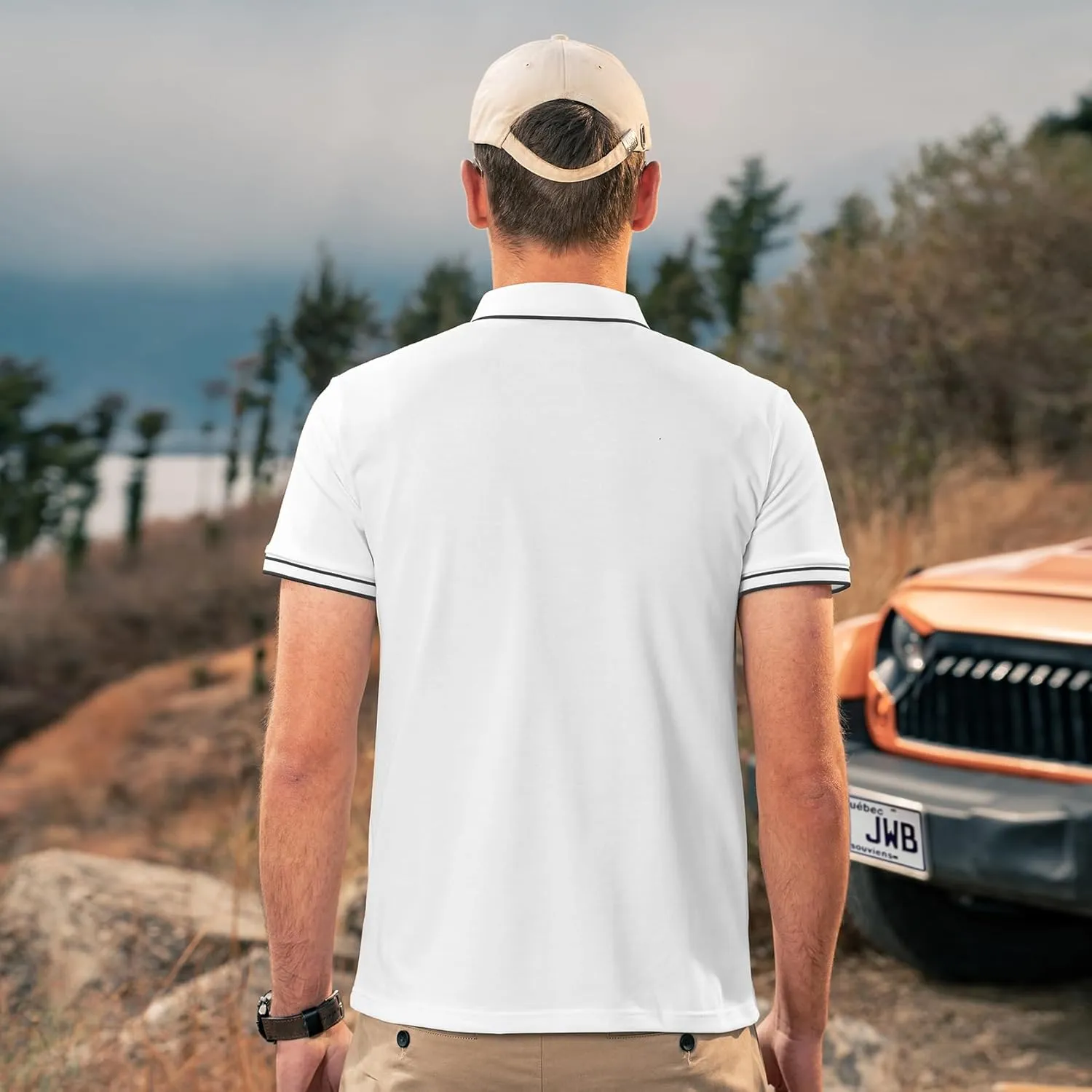 Men's Polo Shirts Casual Short Sleeve Button Down Shirts Classic Stripe Golf Polo Collared Work Shirts