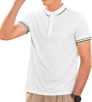Men's Polo Shirts Casual Short Sleeve Button Down Shirts Classic Stripe Golf Polo Collared Work Shirts