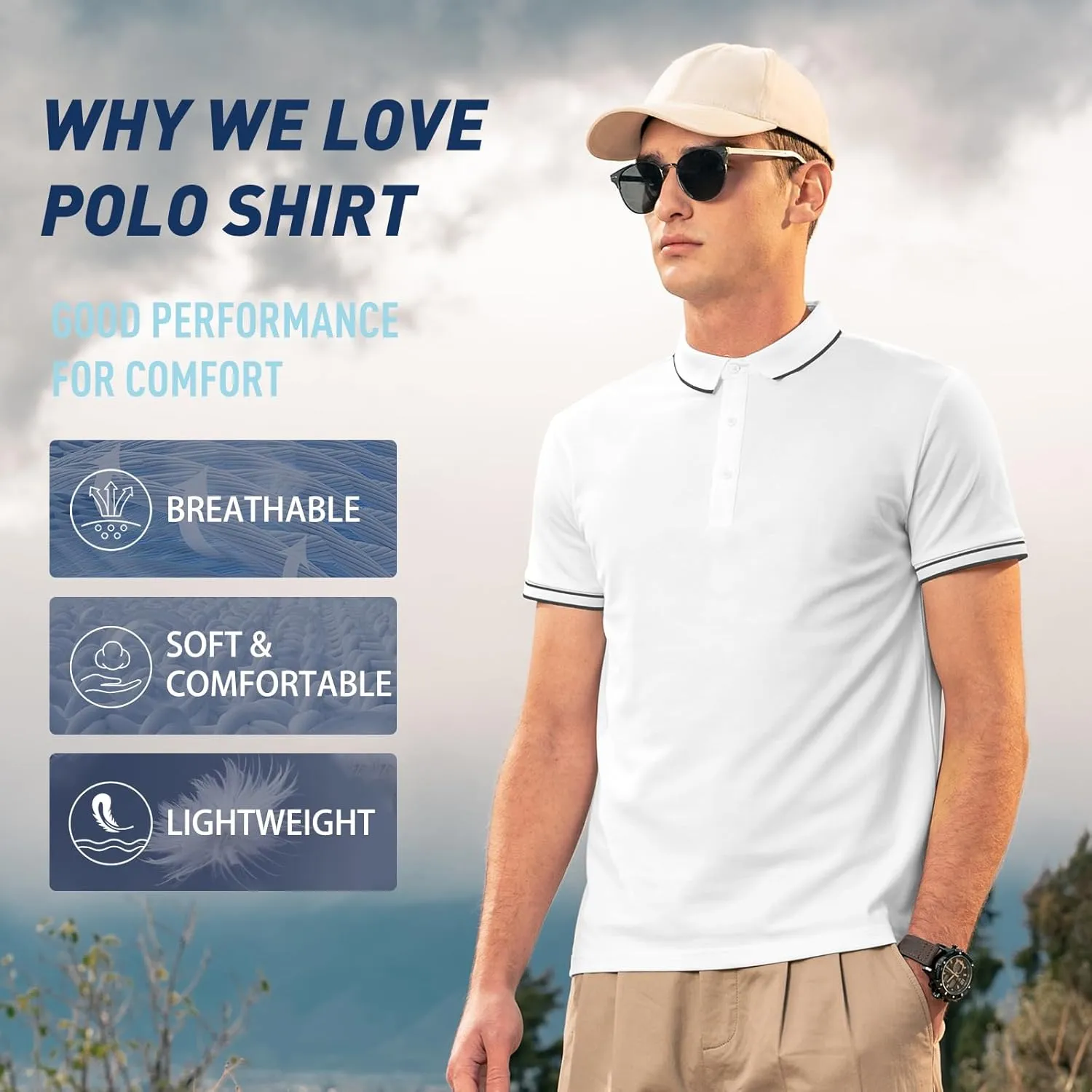 Men's Polo Shirts Casual Short Sleeve Button Down Shirts Classic Stripe Golf Polo Collared Work Shirts