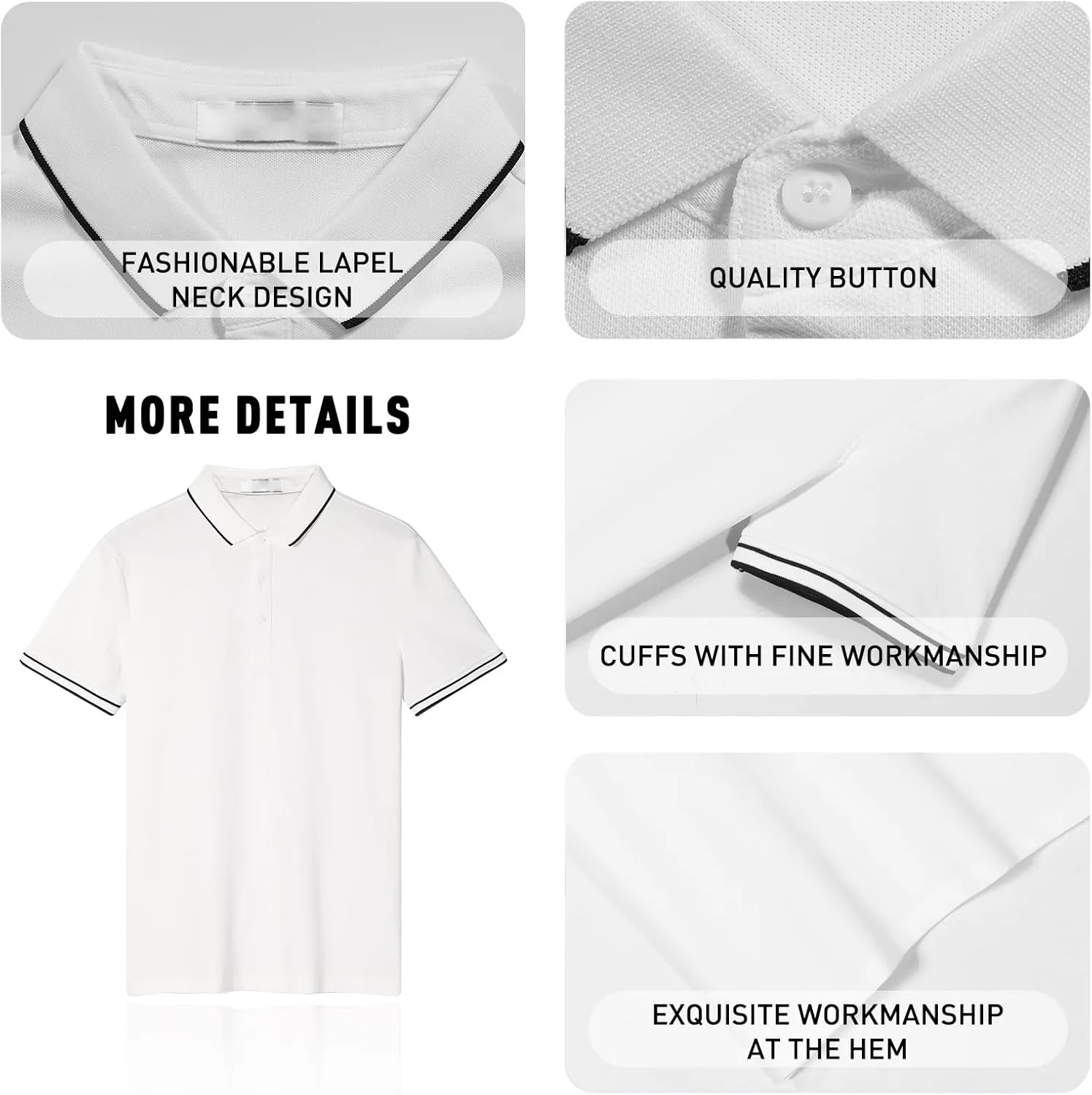 Men's Polo Shirts Casual Short Sleeve Button Down Shirts Classic Stripe Golf Polo Collared Work Shirts