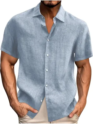 Mens Short Sleeve Button Down Shirts Untucked Linen Shirts for Men Fashion Hawaiian Shirts Beach Shirt