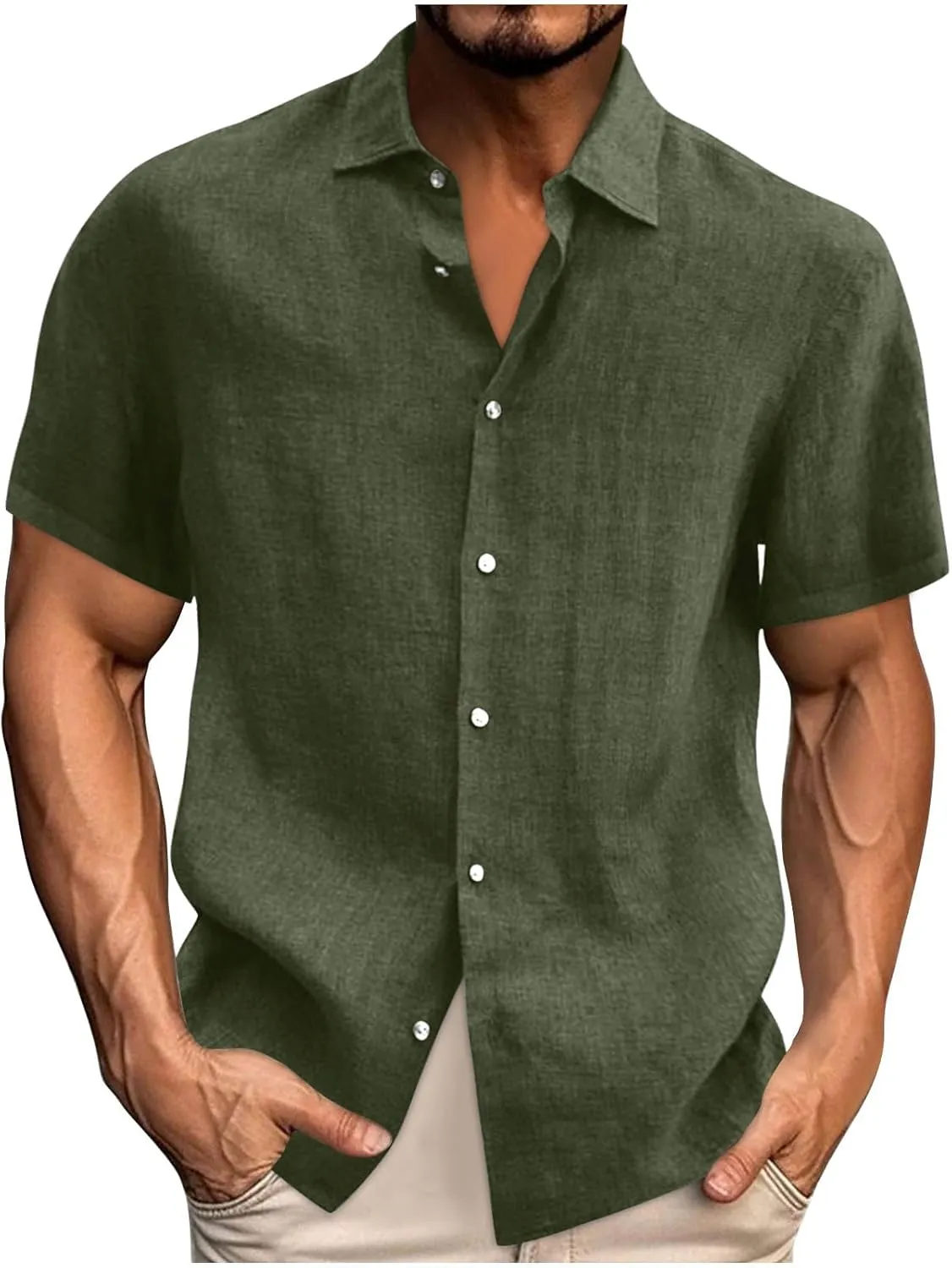 Mens Short Sleeve Button Down Shirts Untucked Linen Shirts for Men Fashion Hawaiian Shirts Beach Shirt