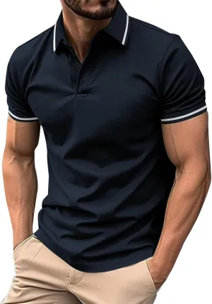 Men's Short Sleeve Polo Shirts 2025 Casual Button Down Shirts Solid Color Collared Basic Golf Shirts