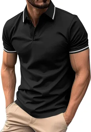 Men's Short Sleeve Polo Shirts 2025 Casual Button Down Shirts Solid Color Collared Basic Golf Shirts