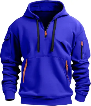 Men's Tactical Hoodies Oversized 1/4 Zip Pullover Sweatshirts with Zipper Arm Pocket Big and Tall Outfits 5XL