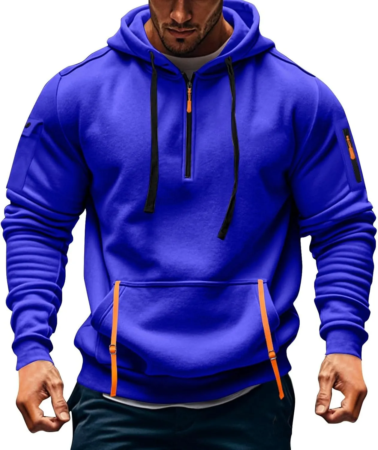 Men's Tactical Hoodies Oversized 1/4 Zip Pullover Sweatshirts with Zipper Arm Pocket Big and Tall Outfits 5XL