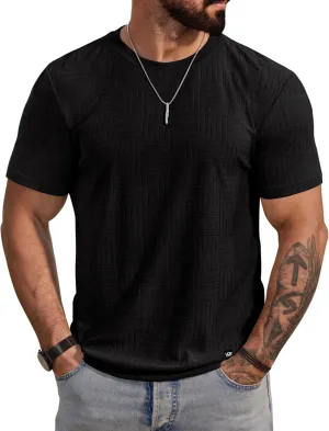 Mens Textured Shirts Casual Stretch T-Shirts Summer Crewneck Short Sleeve Tee Shirts (S-XXL)