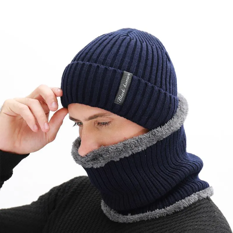 Men's Winter Beanies Scarf Knitted Hat