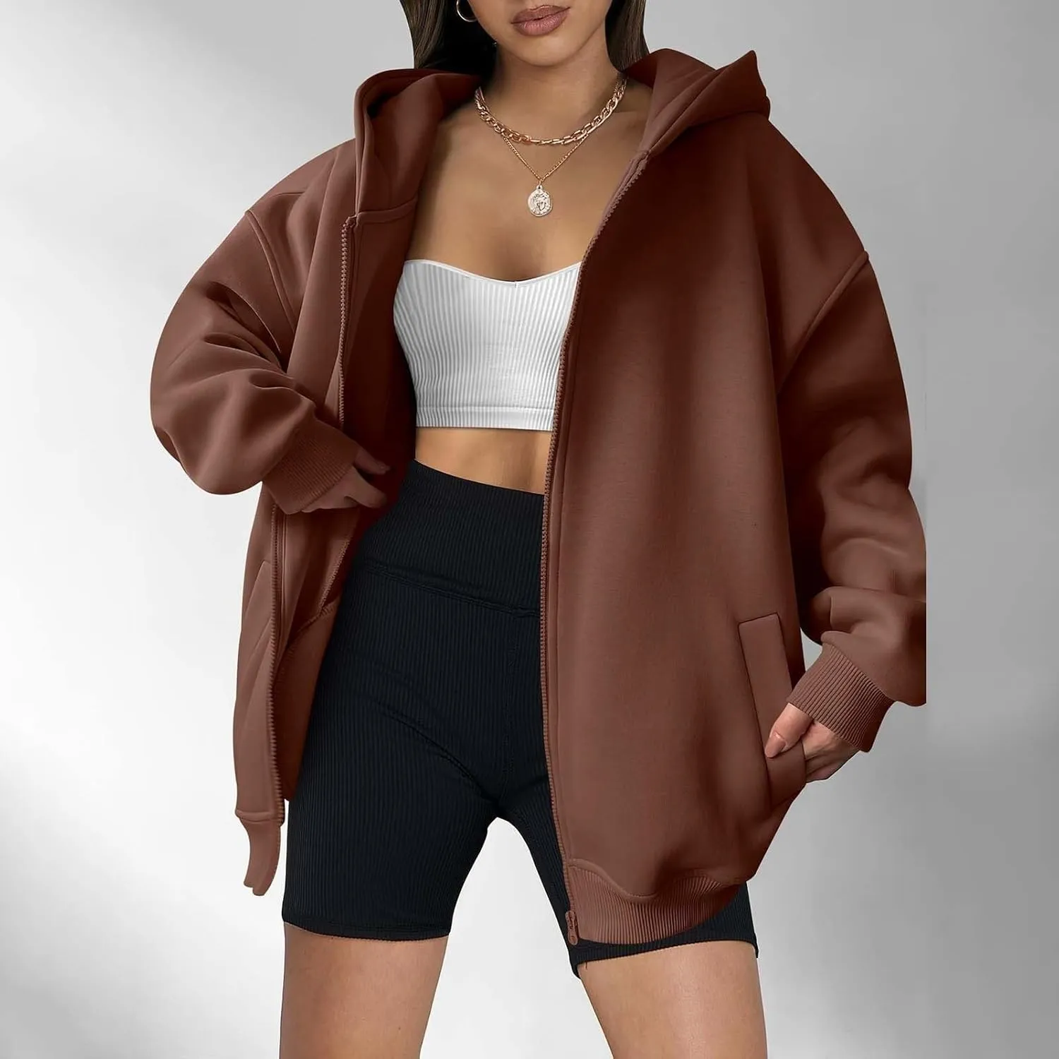 midelxp Oversized Zip Up Hoodies for Women Y2k Full Zip Sweatshirt Casual Full Zip Fleece Jackets with Hood Fall Outfits 2024