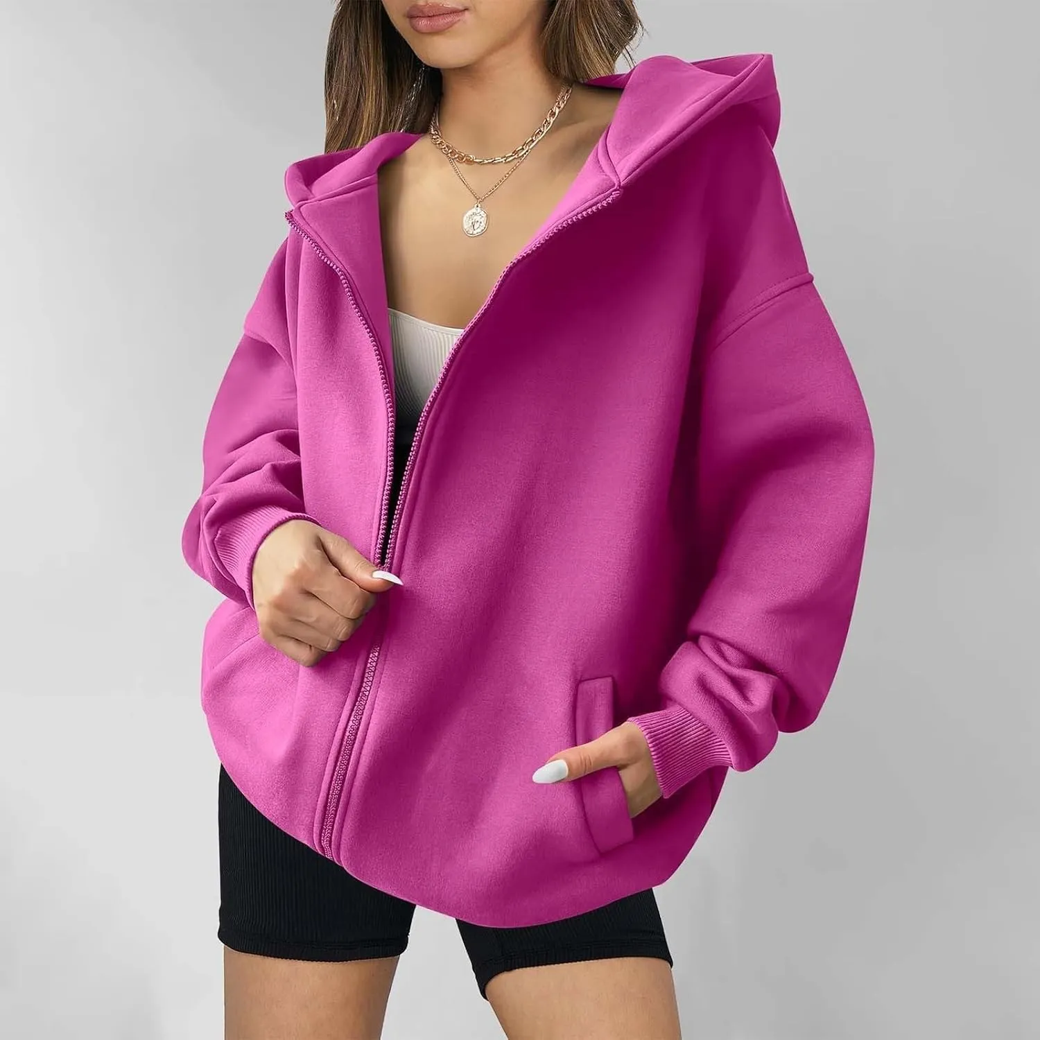 midelxp Oversized Zip Up Hoodies for Women Y2k Full Zip Sweatshirt Casual Full Zip Fleece Jackets with Hood Fall Outfits 2024