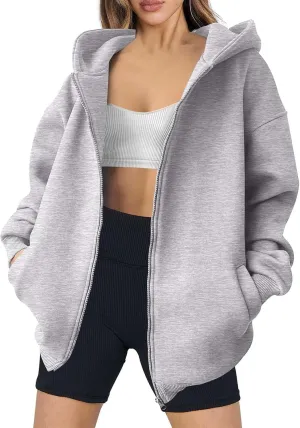 midelxp Oversized Zip Up Hoodies for Women Y2k Full Zip Sweatshirt Casual Full Zip Fleece Jackets with Hood Fall Outfits 2024